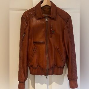 Patrizia Pepe Rich Brown Leather Bomber Jacket